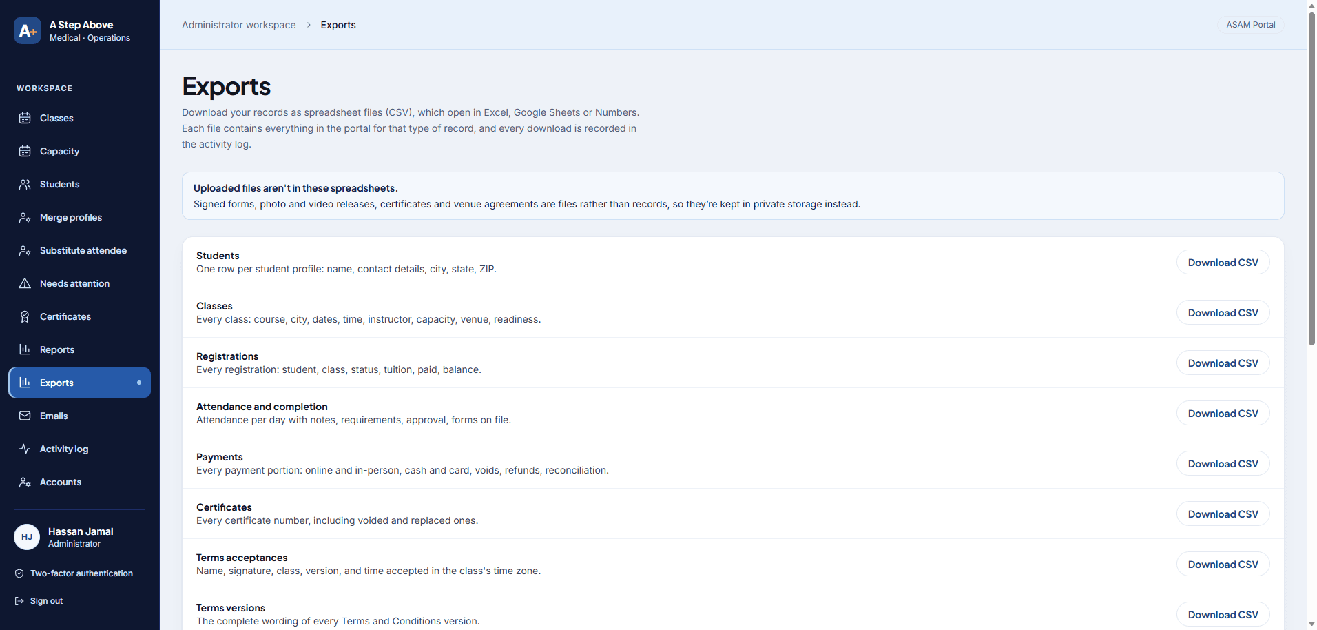 A Step Above Medical portal export workflow