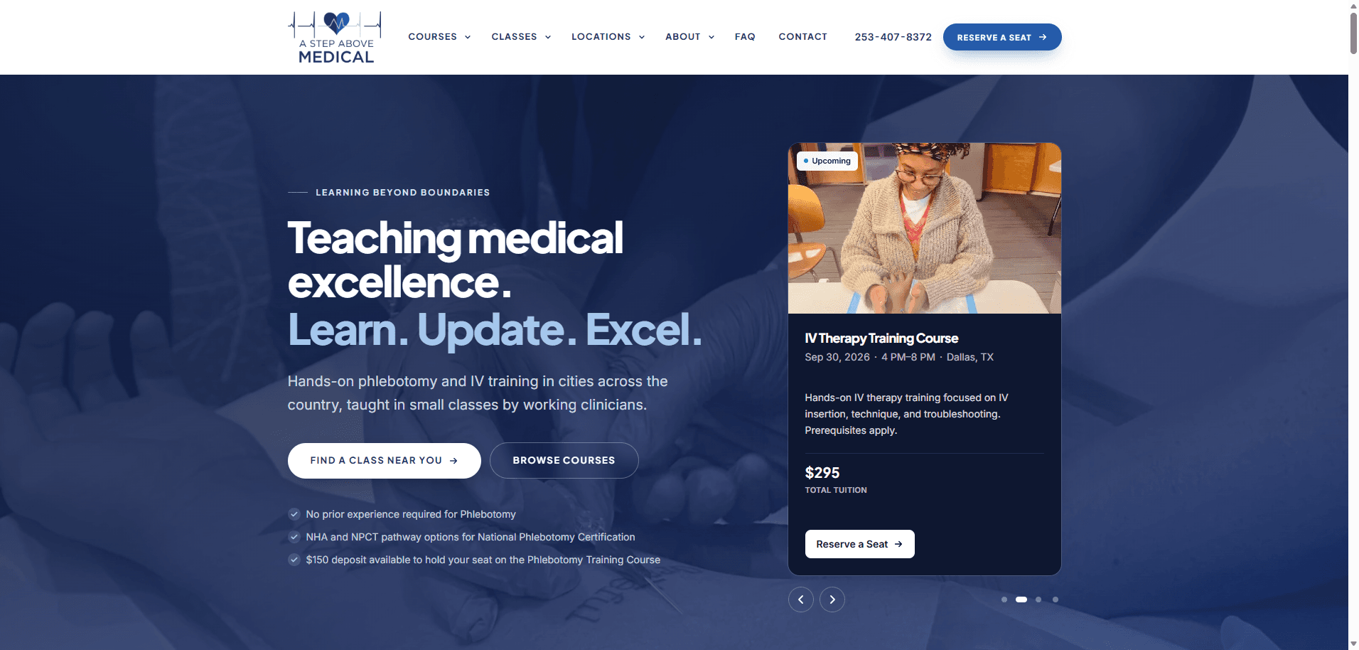 A Step Above Medical course website, captured before launch