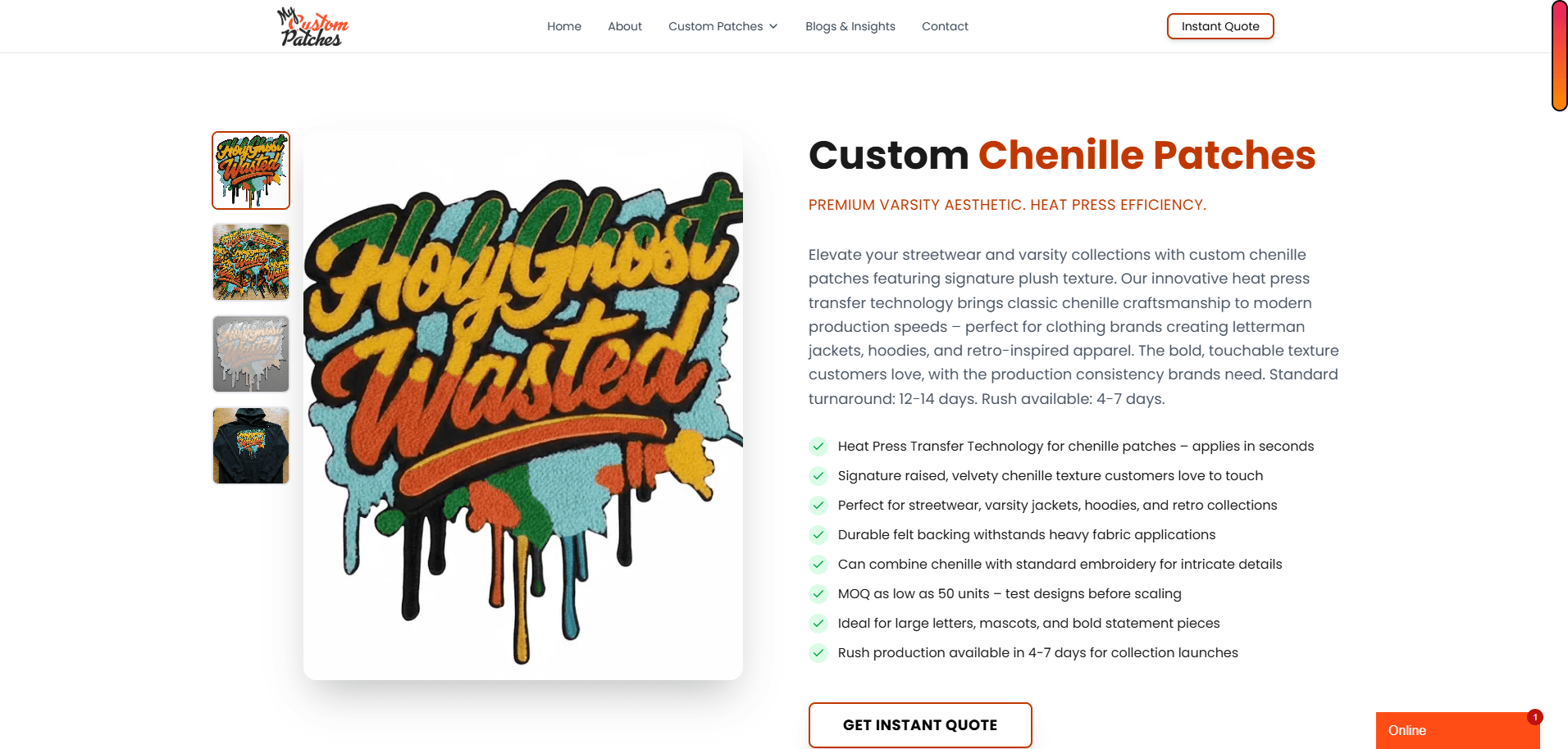 MyCustomPatches product template on the completed site