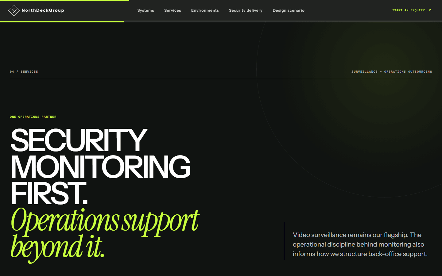 The services section heading: 'Security monitoring first. Operations support beyond it.'