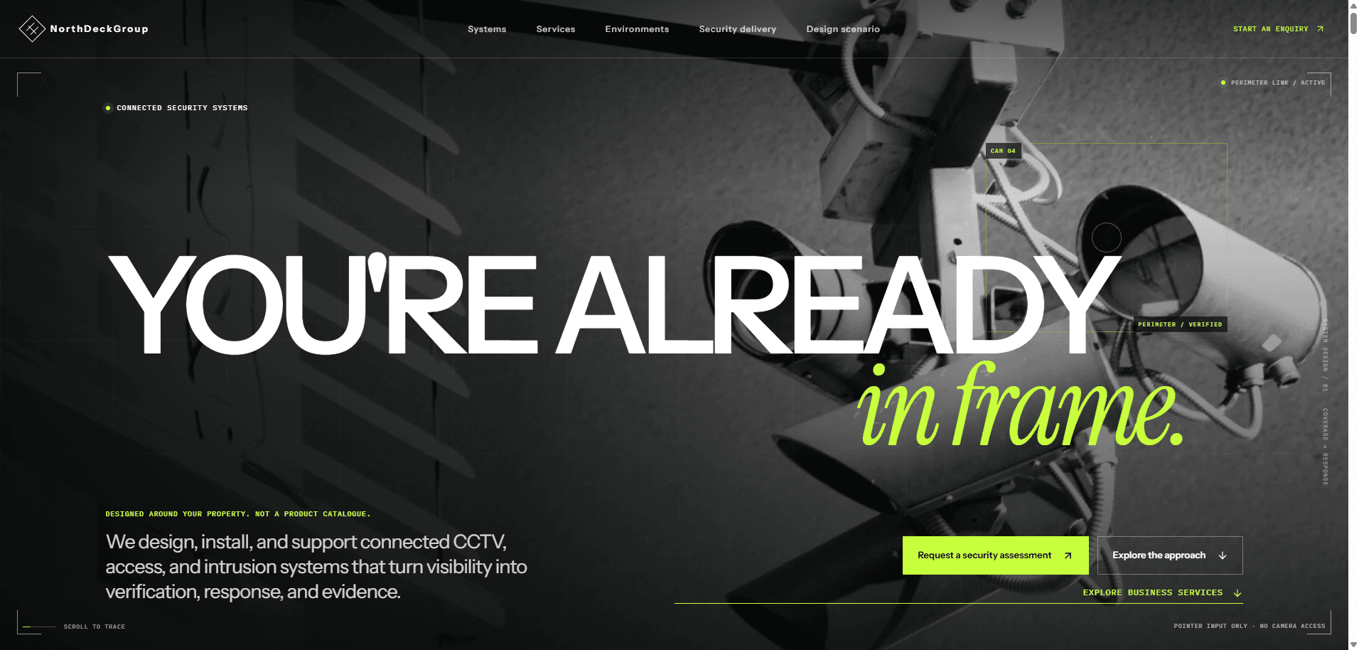 NorthDeck Group homepage presenting its connected security systems and business services.