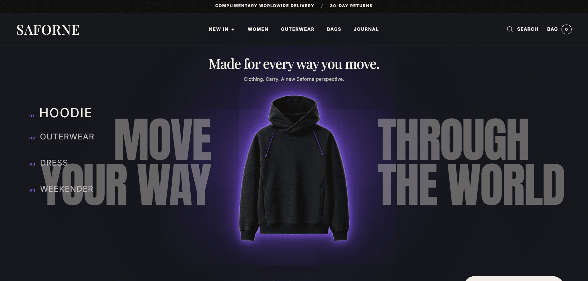 Saforne leather goods storefront design preview